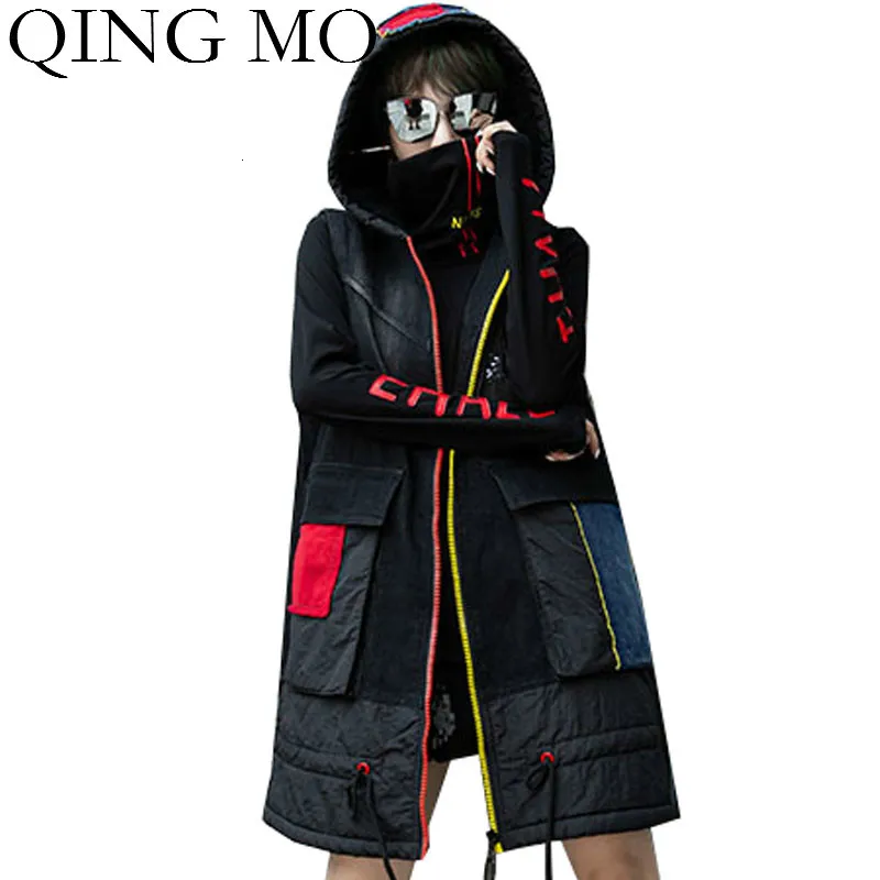 QING MO черный женский джинсовый жилет 2019 зимняя женская уличная одежда Свободное