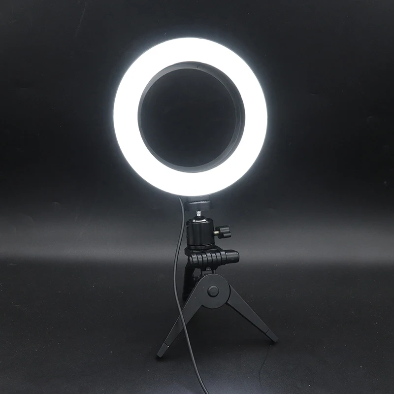 

Photography LED Selfie Ring Light 16CM Dimmable Camera Phone Ring Lamp 6inch With Table Tripods For Makeup Video Live Studio