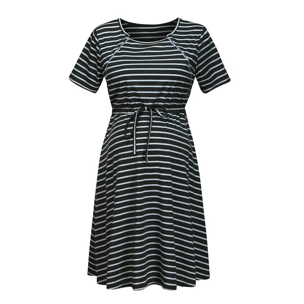 

LONSANT Maternity Dress Women Short Sleeve Stripe Breastfeeding Nursing Pregnanty Dresses Skirt Summer Ladies Clothes Drop ship