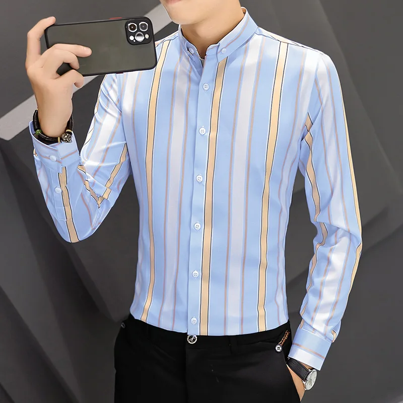 

DYB&ZACQ Office Long Sleeve Vertical Stripe Men's Business Casual Ironing High Sense Slim Shirt Fall 2021 Fashion Trend M-3XL