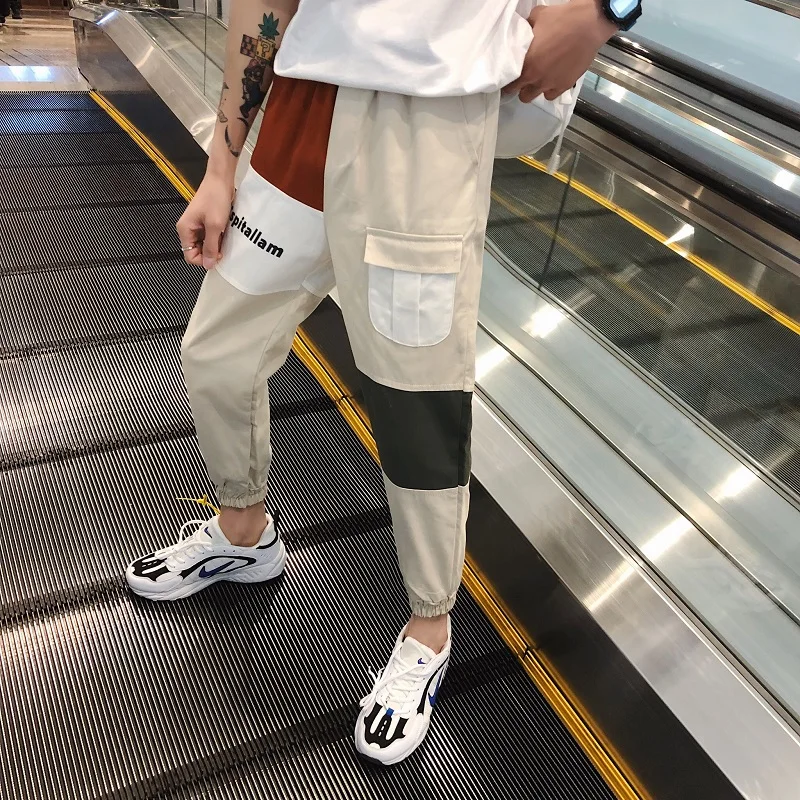 

Hot 2020 New Men's Cargo Pants Hip Hop Spliced Color Sweatpants Leisure Elastic Waist Joggers Street attire Harajuku Men Length