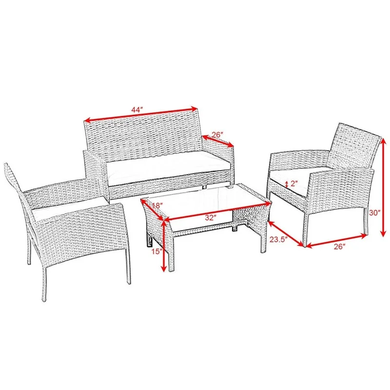 4 шт. набор мебели для кофейного стола со стальным каркасом и порошковым