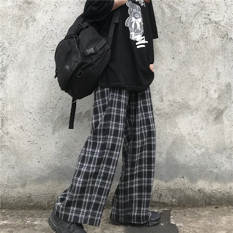 

2021 Autumn Winter Women Pants High Waist Straight Loose Plaid Simple All-match Fashion Handsome Mopping Unisex Casual Trousers