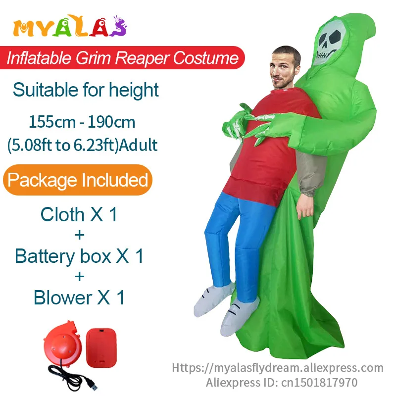 Adult Ghost Green Надувные смерть Мрачный Жнец Костюмы Косплэй костюм для взрослых и детей призрак инопланетянин костюм ведьмы на Хеллоуин со скелетом-тыквой костюм - Цвет: Adult Ghost Green