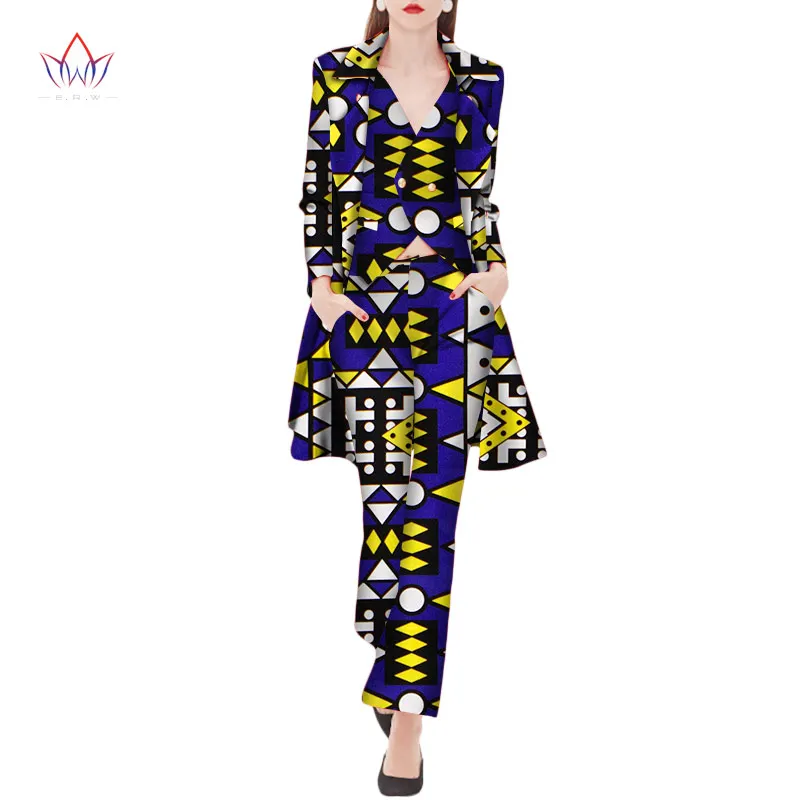 Women african clothing 3 piece set bazin riche african top with pants suit women africa woman Cotton Clothing Plus Size WY2040