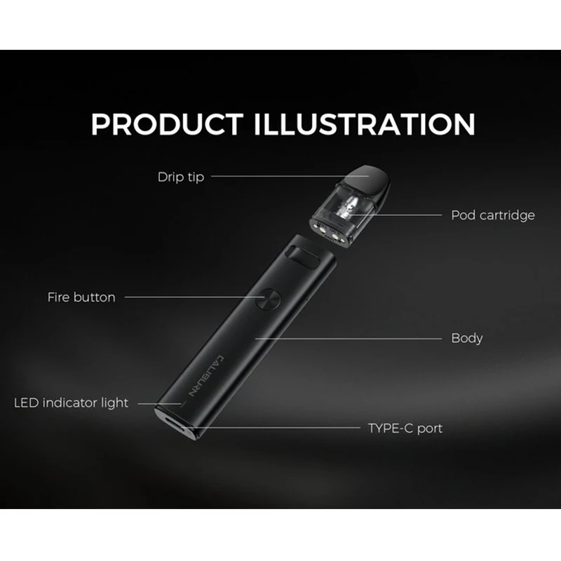 Оригинальный набор для вейпа Uwell Caliburn A2 батарея 520 мАч емкость 2 мл спираль Ом