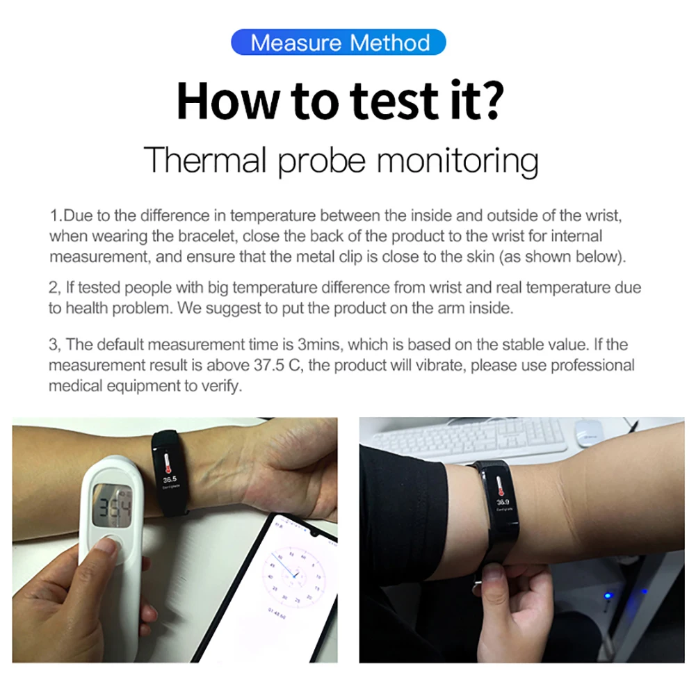 

Temperature Measurement Smart Watch Heart Rate Blood Pressure Monitoring Intelligent Watch Sports Wristband Fitness Band