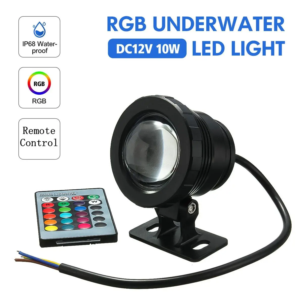 

10W IP68 Waterproof RGB LED Underwater Swimming Pool Light with Remote Control for Garden Fountain AC85-265V/DC12V