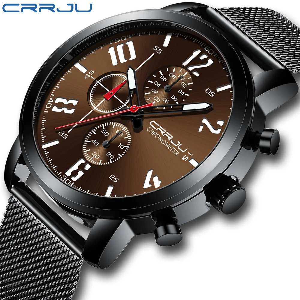 

Men Watch New CRRJU Top Brand Stainless Steel Waterproof Chronograph Date Watches Mens Business Quartz Wristwatch reloj hombre