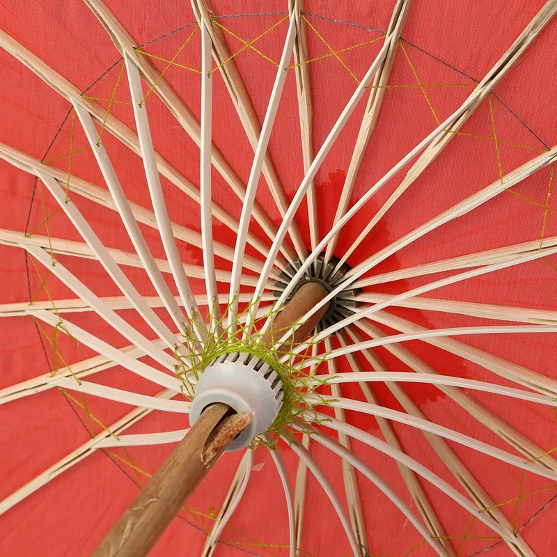 

Plum Blossom Pattern Red Bamboo 31.5" Dia Oriental Umbrella Parasol