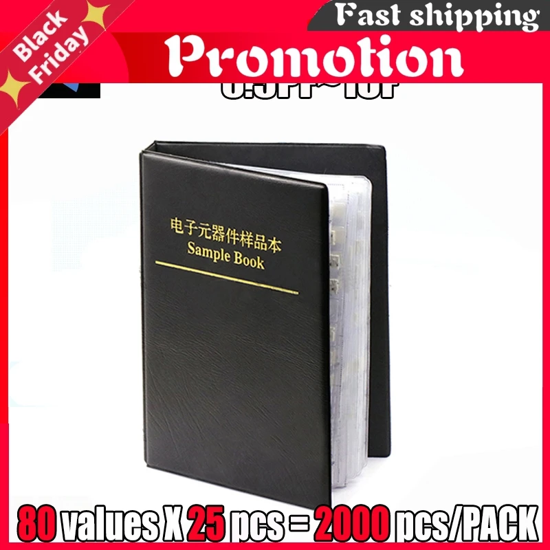 

1206 SMD Capacitor Sample Book 80valuesX25pcs=2000pcs 0.5PF~1UF Capacitor Assortment Kit Pack