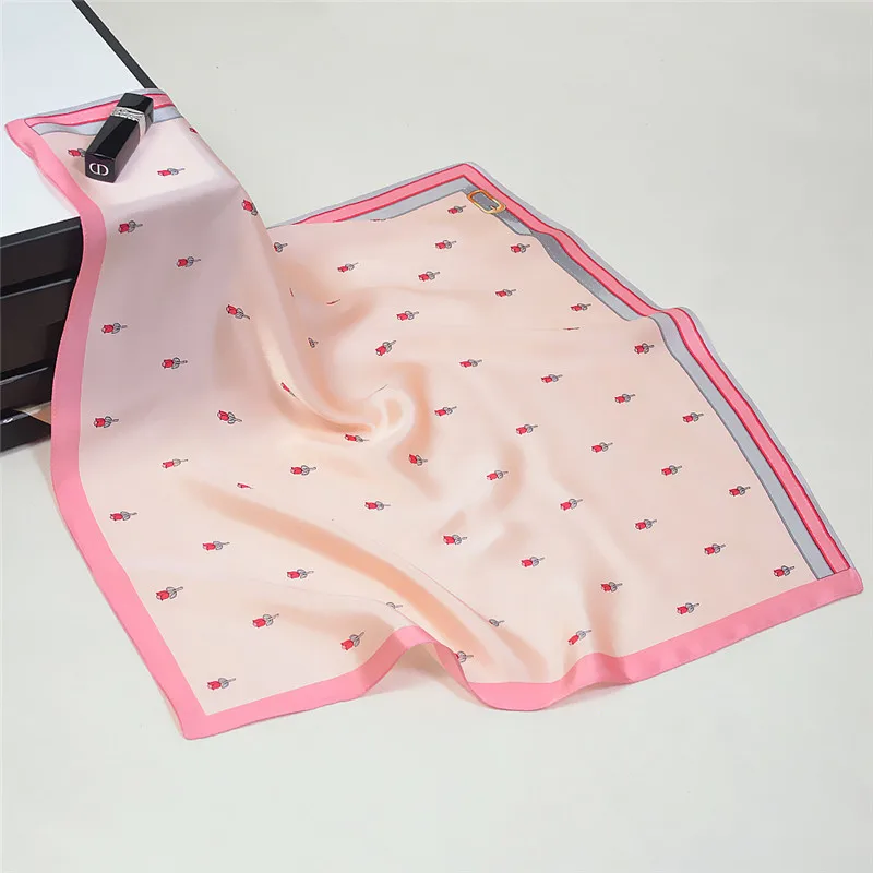 1-PINK POBING чистый Шелковый шарф в горошек с животным принтом, квадратные шарфы, платок для маленькой головы,, хиджаб, шарфы 53x53 см - Цвет: 1-PINK