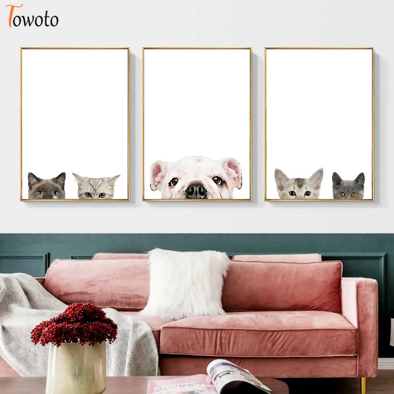 Kawaii собак и кошек Wall Art плакат с принтом в виде симпатичных животных Картина на