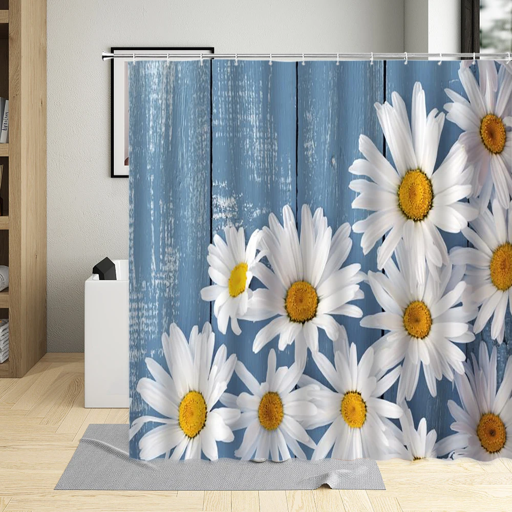 

Yellow Pattern White Daisies Printing Shower Curtain Daisy Flower Waterproof Fabric Bathroom Decor Bathtub Curtains With Hooks