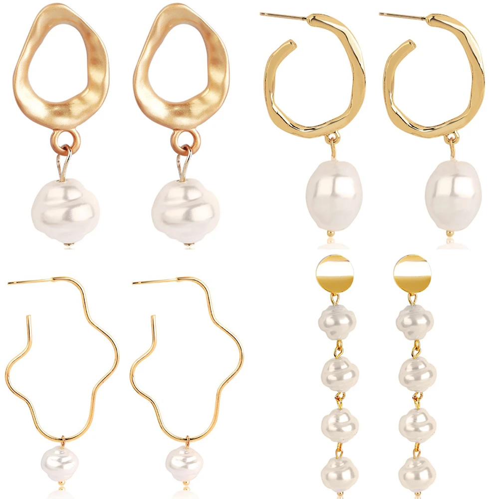 

Hanreshe Irregular Shape Pearl Stud Earrings Female Romantic Jewelry Party Wedding 4pc Beautiful Gold Earring Women Gift