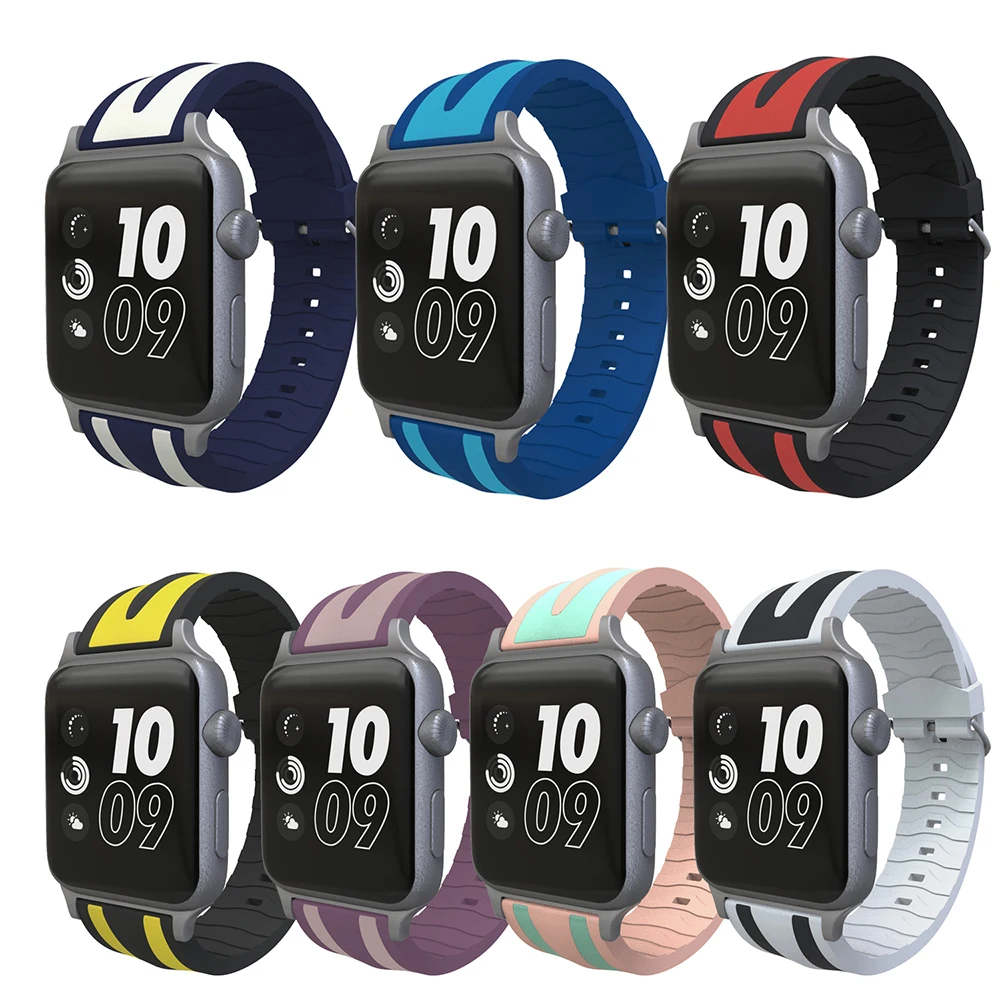 

Sport Silicone Band For Apple watch 42mm Series3 2 1 Strap Bracelet For iWatch Replacement Original Striped Rubber Metal Buckle