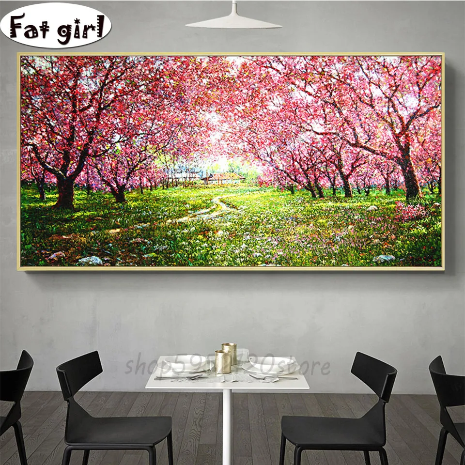 

Full square drill round Aesthetic Cherry Blossoms Wall Art Landscape diamond painting embroidery 3D mosaic cross stitch diy kits