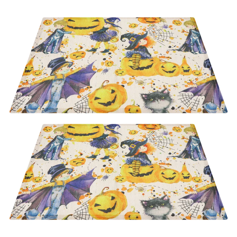 

2pcs Pumpkin Pattern Placemats Cotton and Linen Pads (Assorted Color)