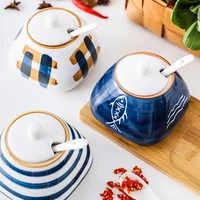 nordic ceramic condiment storage jar kitchen spice bottle salt pepper shakers seasoning tank can with lid spoon sugar container