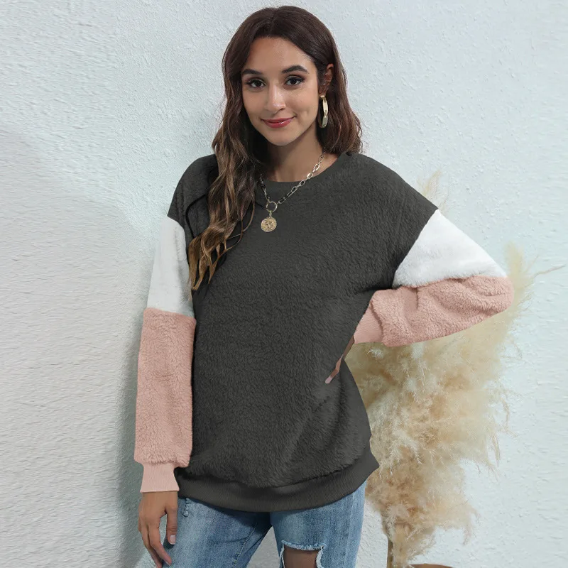 

New Winter Thick Warm Fleece Women Patchwork Casual Sweatshirts Fashion Autumn Long Sleeve Tops Ladies Harajuku Pullover Hoodies
