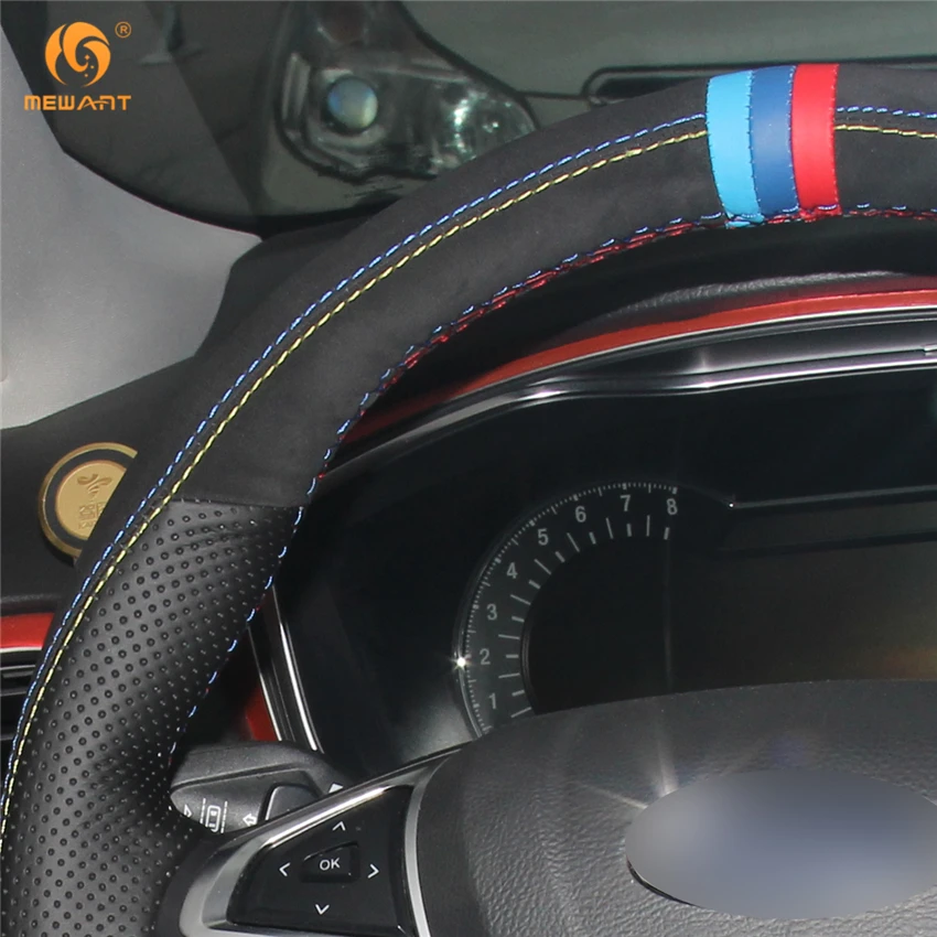 Черный замшевый чехол рулевого колеса автомобиля MEWANT из натуральной кожи для Ford