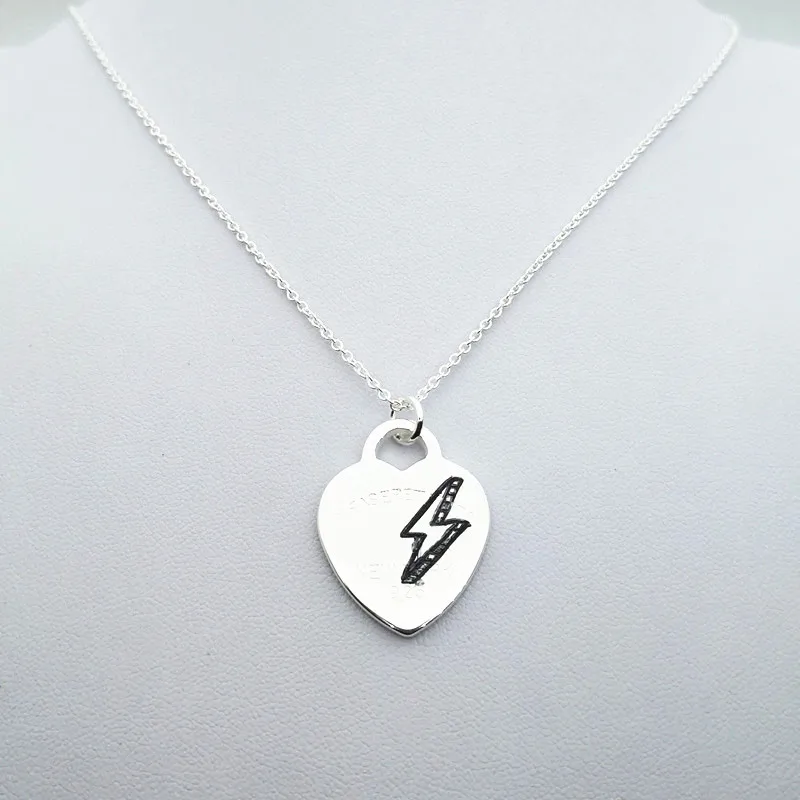

1: 1 sterling silver 925 classic lightning heart card ladies necklace jewelry holiday gift
