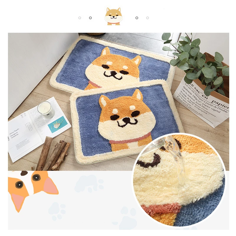 Мультяшный Коврик для двери Сиба ину Akita Dog противоскользящий замшевый ковер