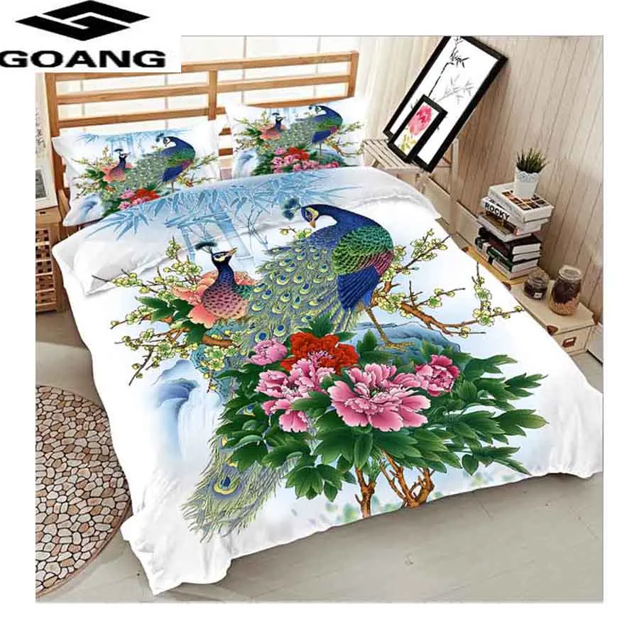 

GOANG hot sale bedding set king queen duvet cover set and pillowcases Euro bedding home textiles peafowl 200x200 bed linen set
