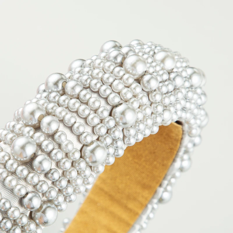 

Baroque Full Simulated Pearl Headband for Women Elegant White Pearl Beaded Sponge Hairband Bridal Wedding Party Hair Accessories