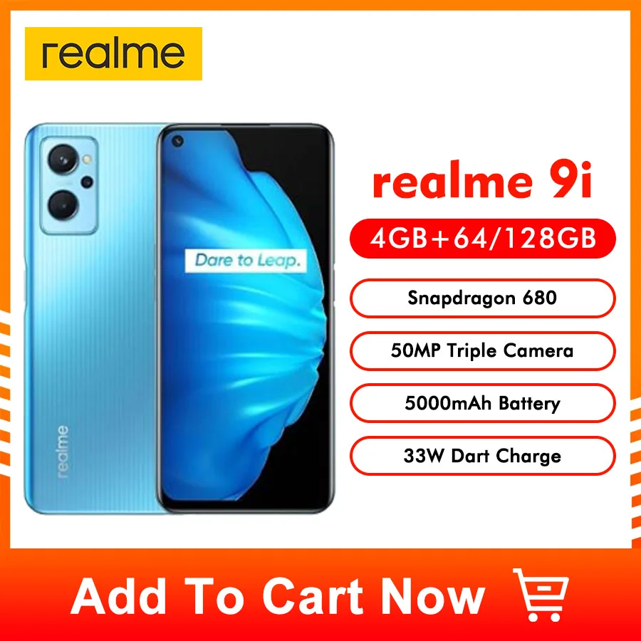 Смартфон realme 9i, Восьмиядерный процессор Snapdragon 680, экран 6,6 дюйма, 33 Вт, Дротика, зарядка, камера 50 МП, аккумулятор 5000 мАч