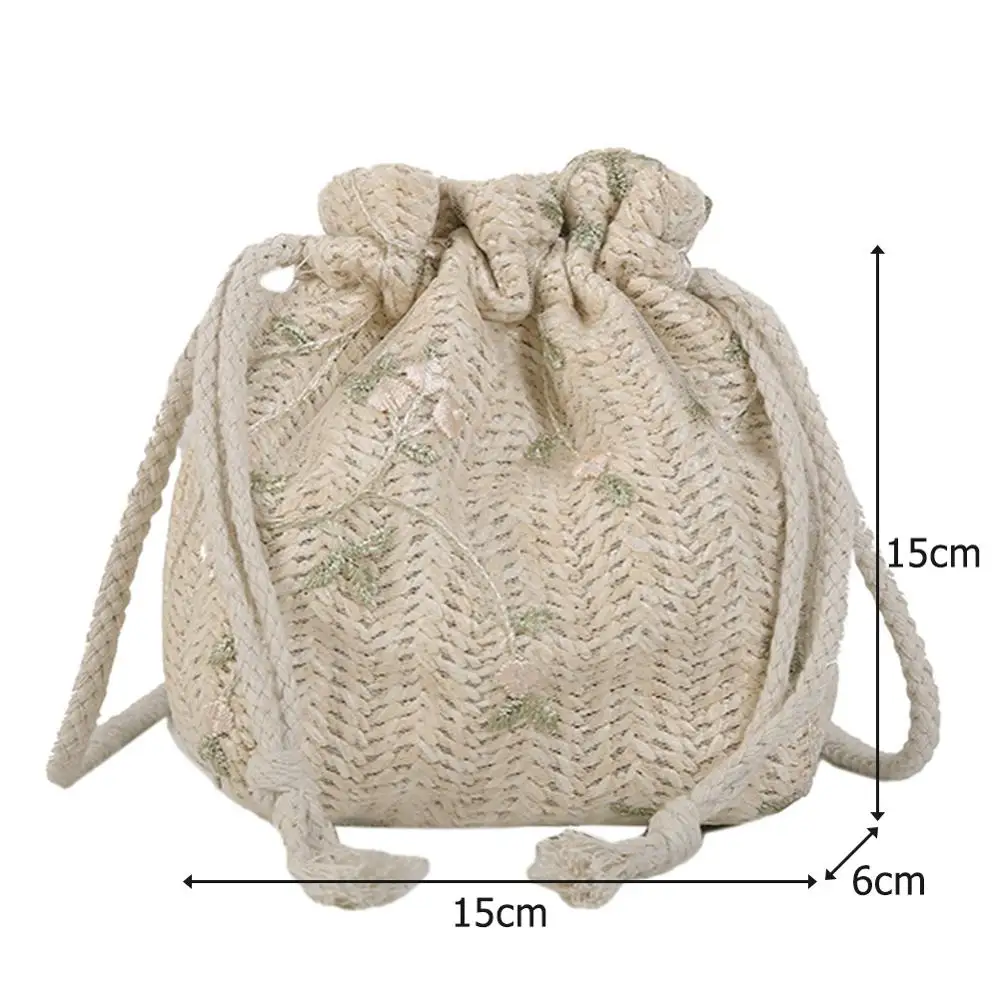 

Bohemia Straw Woven Drawstring Bucket Bag Shoulder Handbags Lady Lace Flower Decor Bucket Tote Shoulder Crossbody Messenger Bag