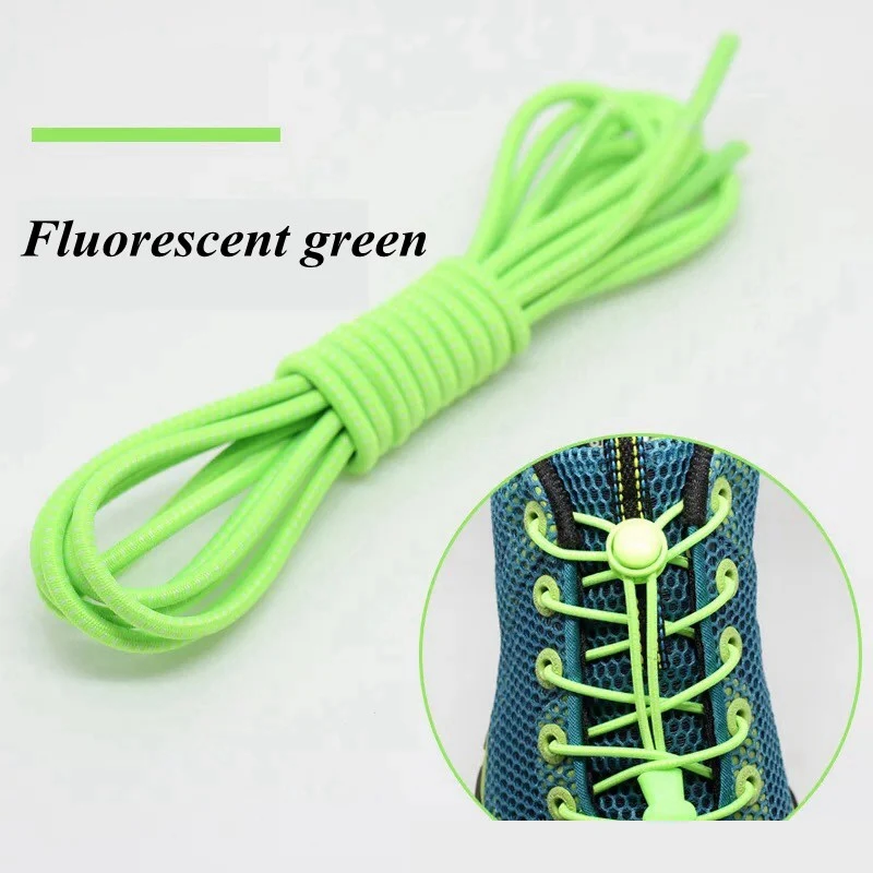 Fluorescent green 1 пара шнурков без галстука круглые весенние растягивающиеся фиксирующие шнурки для отдыха на открытом воздухе безопасные кроссовки для отдыха эластичные шнурки унисекс - Цвет: Fluorescent green