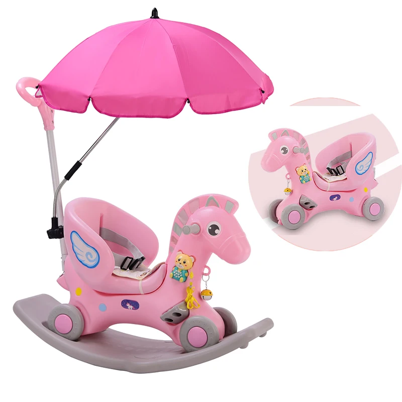 

Baby Rocking Chair Children Ride on Horse Toy Stroller With Music Infant Rocker Chair Foldable Four Wheels Baby Stroller 3 In 1