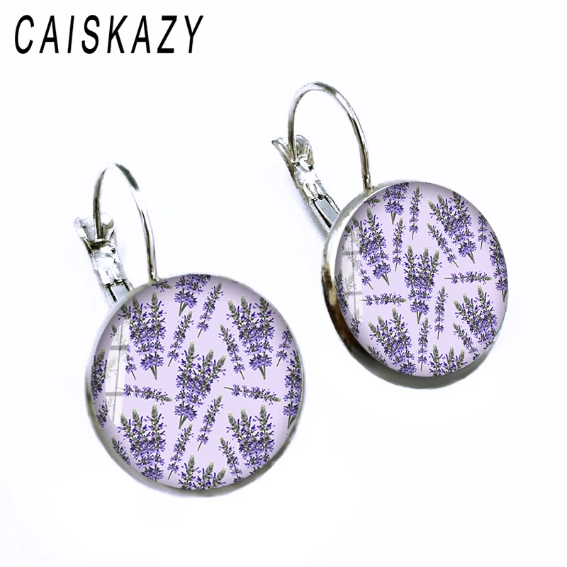 Женские серьги-гвоздики с кабошонами красивые Лавандовые стеклянные серьги