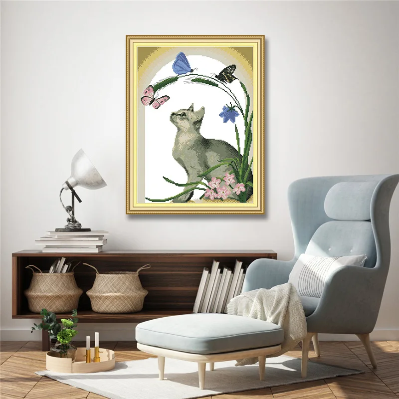 Набор для вышивки крестиком joy Sunday наборы на холсте с принтом кошки и бабочки