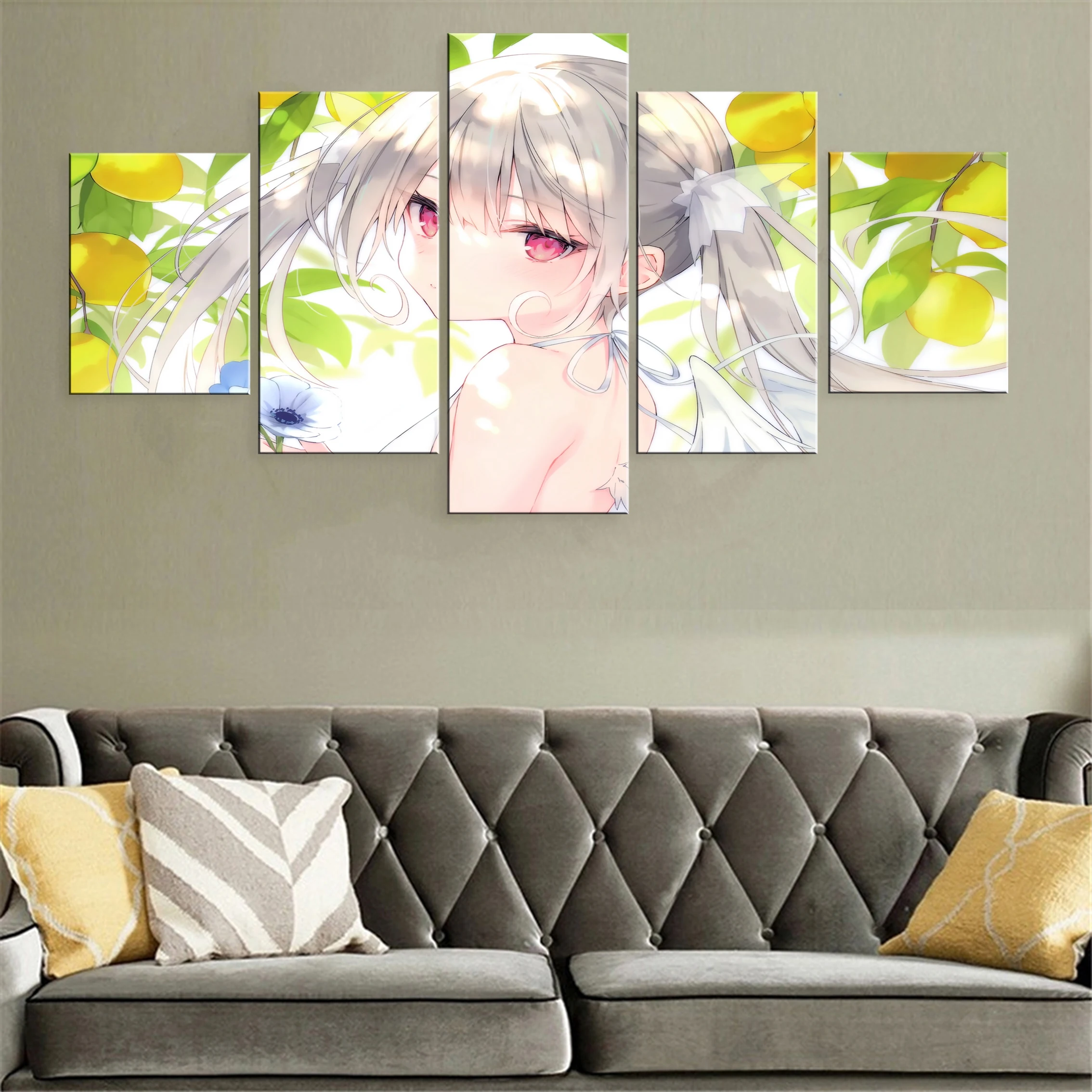 

Anime White Hair Girl 5 Piece Canvas Painting Poster HD Beauty Framework Wall Artwork Modern Modular Decoration Picture Printed