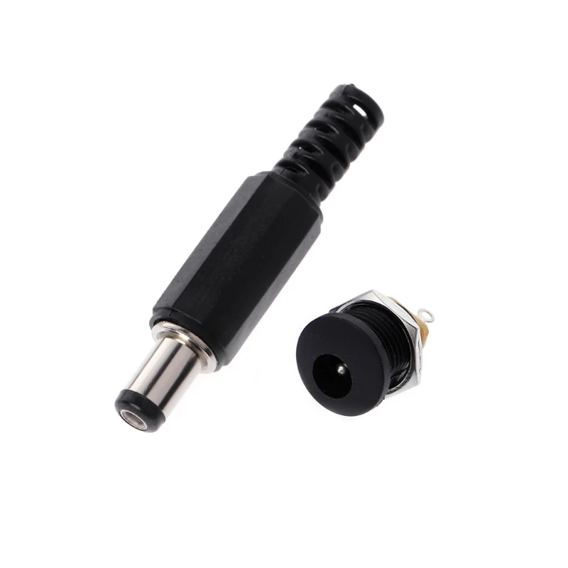 

OOTDTY 5 Pcs 5.5mm x 2.1mm Male DC Power Plug Connector+5 Pcs Screw Lock Female Panel Socket Mount Adapter
