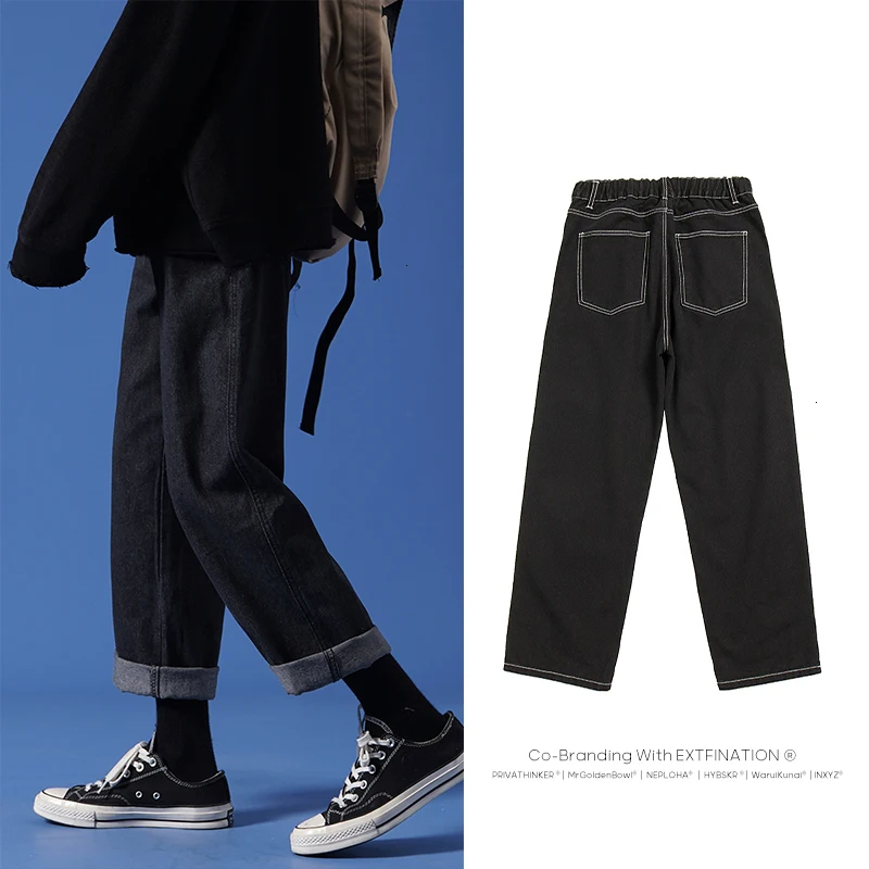 

Men Streetwear Blue Jeans 2020 Women Black Jeans Korean Fashions Harem Pants Male Denim Pants OverSize