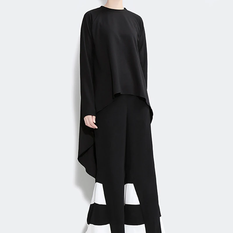 CHICEVER Асимметричная Повседневная футболка для женщин с круглым вырезом и длинным