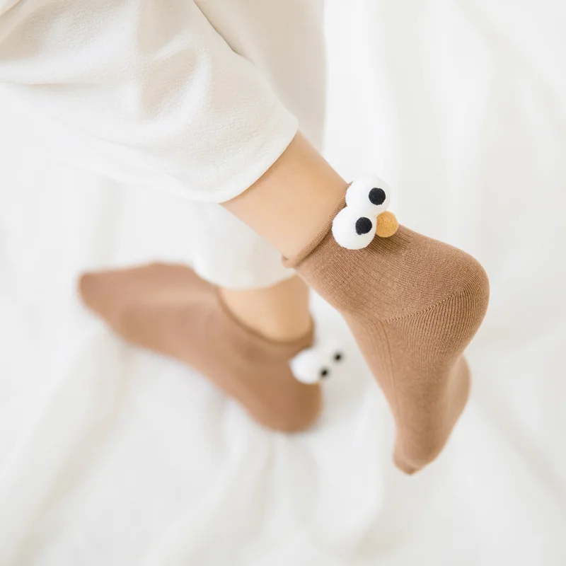 Новые хлопковые однотонные милые короткие носки с большими глазами на заднем