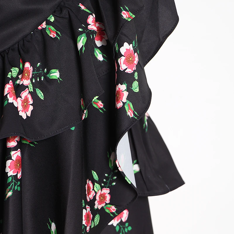 

GALCAUR Print Hit Color Skirt For Female High Waist Patchwork Ruffle Asymmetrical Hem Skirt Womens 2020 Autumn Fashion Clothing