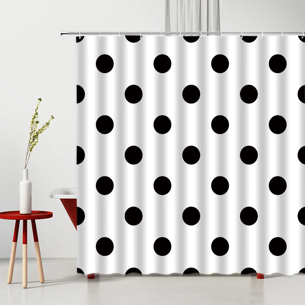 

Geometric Shower Curtain Black Spot Minimalist Pattern Bathtub Decor Waterproof Hanging Curtain Multiple Size With Hooks