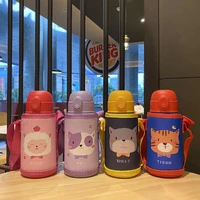 new cartoon steel non slip insulation water bottle portable water flask straw cup for hiking durable children cup for home