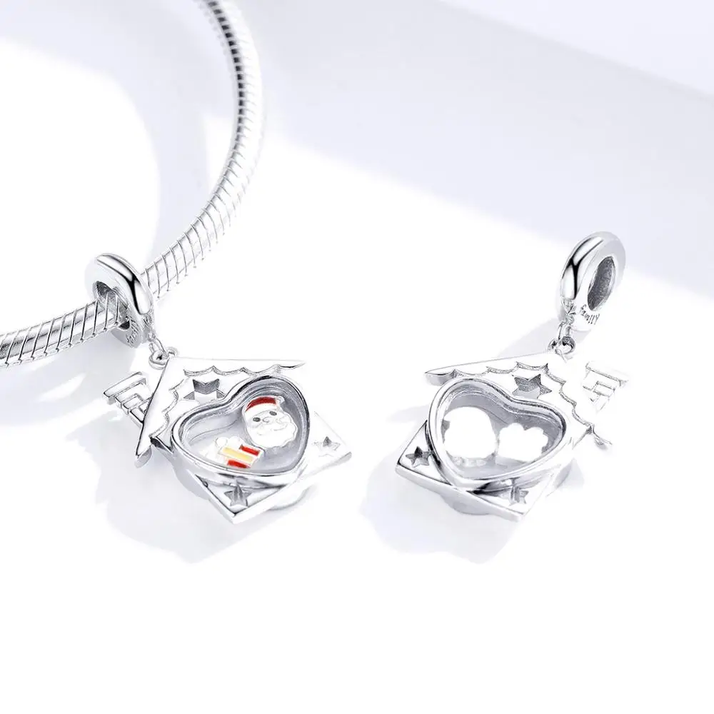 Подходит для браслета Pandora Серебро 925 CZ Колокольчик для елки украшения-Снеговички S925 Подарочный дом цветок бисер для изготовления ювелирных изделий