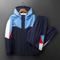 new mens casual fitness outdoor patchwork hoodied sweatshirt sweatpants sports leisure zipper suit sports running hoodie set