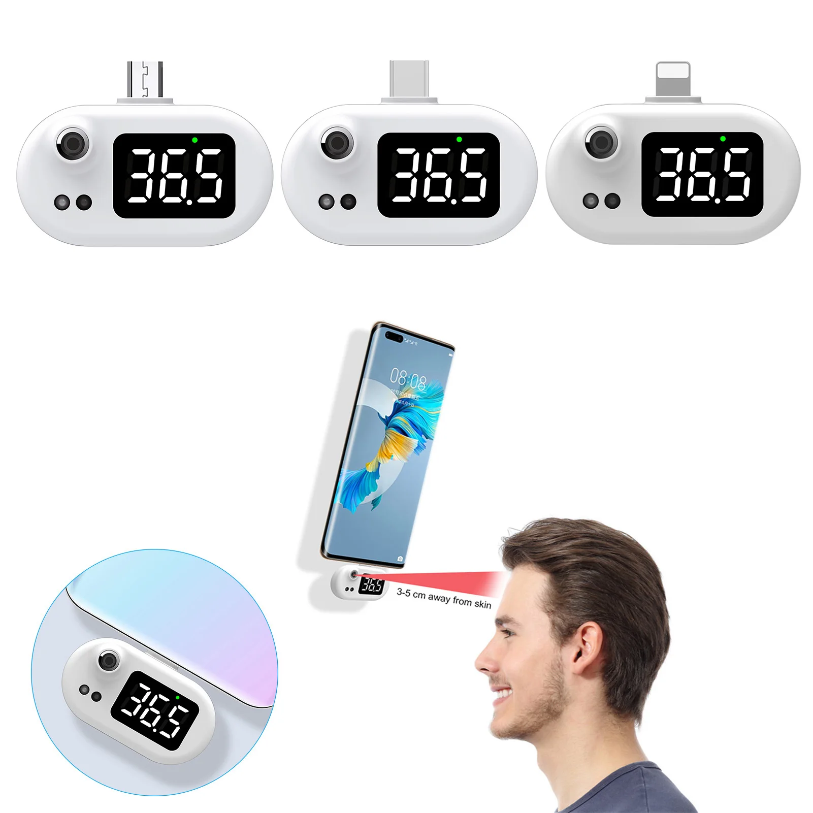 Мини Инфракрасный USB термометр с разъемом Type C/Android цифровой Бесконтактный для