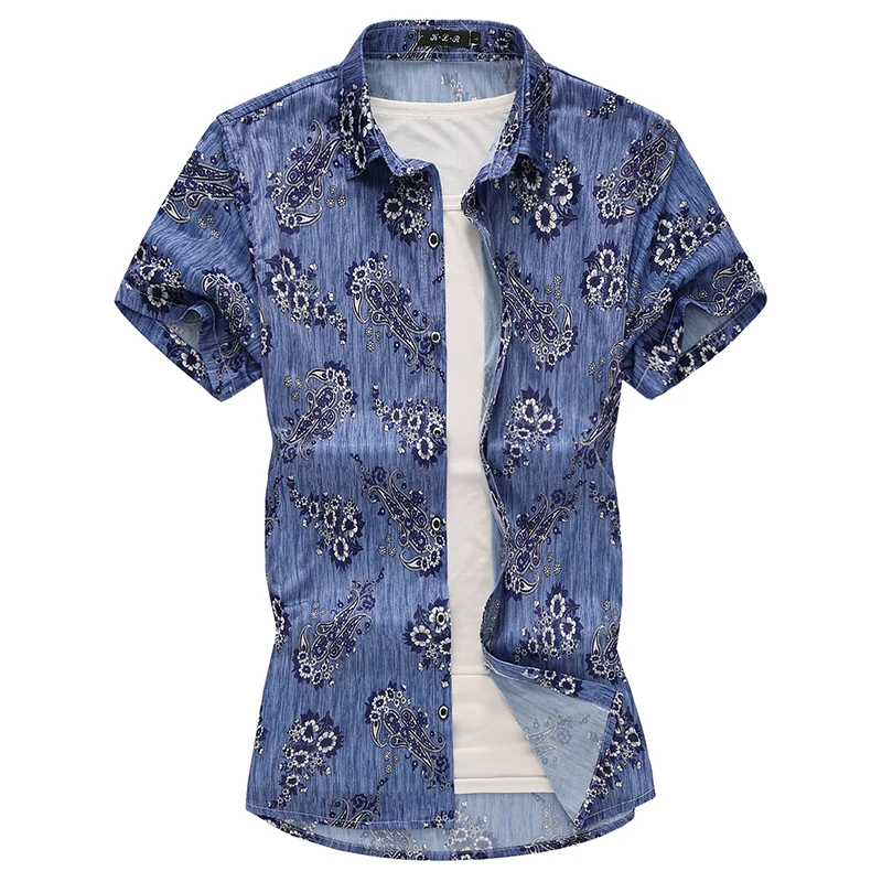 

Men's Shirts Green 2019 Elastic Feeling High Quality Mercerized Cotton Floral Short Sleeve Shirts Big Size 7XL 4XL 5XL 6XL #9992