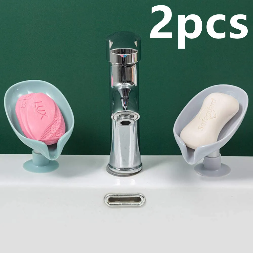 

2pcs Leaf Shape Soap Bathroom Accessories Box Drain Soap Holder Box Sponge Storage Tray Bathroom Shower Soap Holder