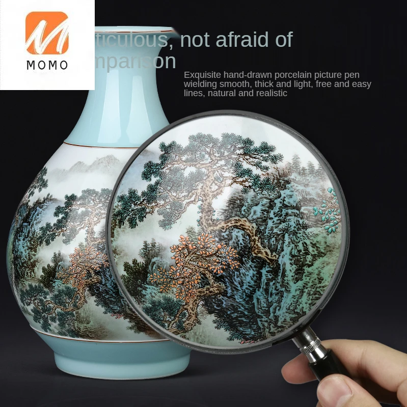 

Ceramic Misty Blue Pastel Landscape Vase Chinese Living Room Entrance Flower Arrangement Decorative Ornament