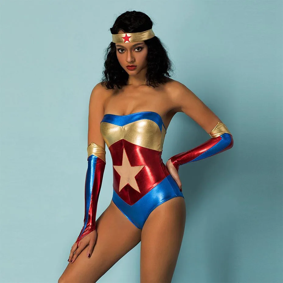 JSY порно Superwomen Косплэй сексуальное облегающее нижнее женское белье пикантная